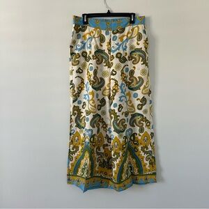 Haute Hippie High Rise Wide Leg Palazzo Boho Linen Blue Cream Pants NWOT L